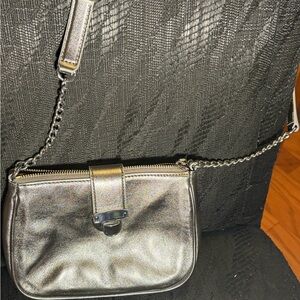 Talbots Leather Metallic Silver Chain Shoulder Bag